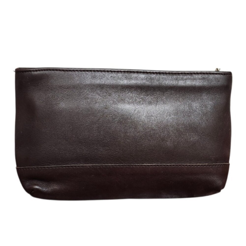 Vintage Coach Leather Cosmetic Pouch Brown Zip Clutch USA Made Classic Minimal - Picture 4 of 12